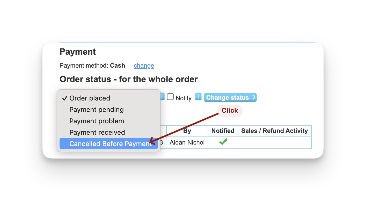 cancel order before payment 